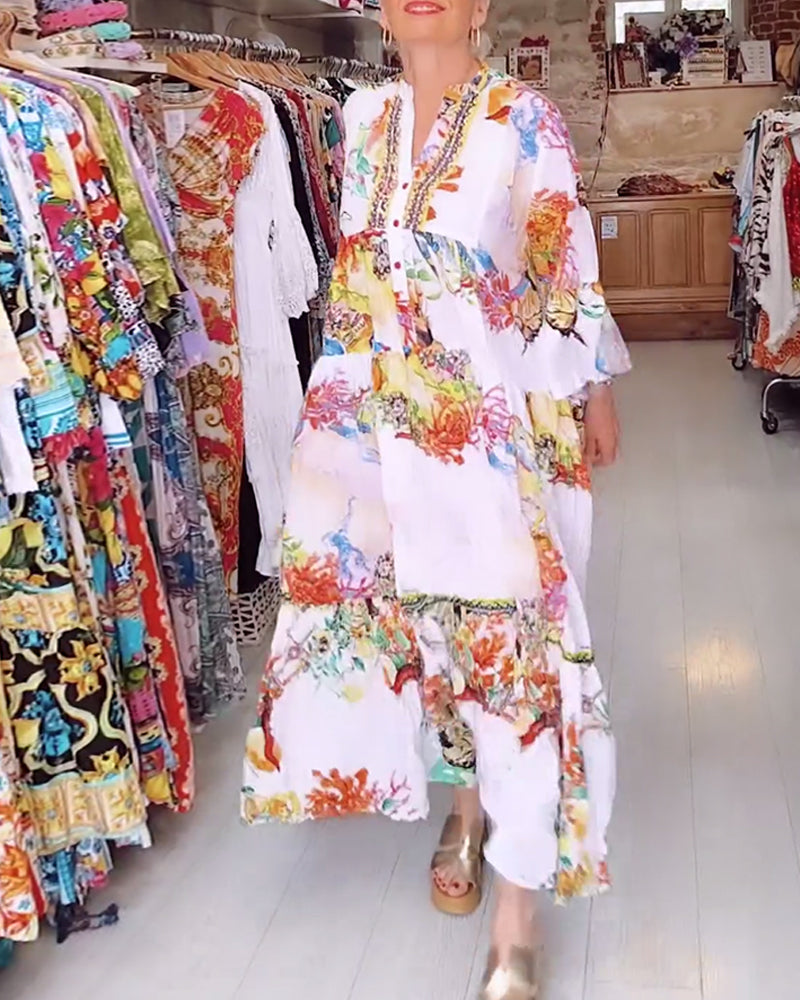 Patchworkkjole med Boho-trykk med knapper