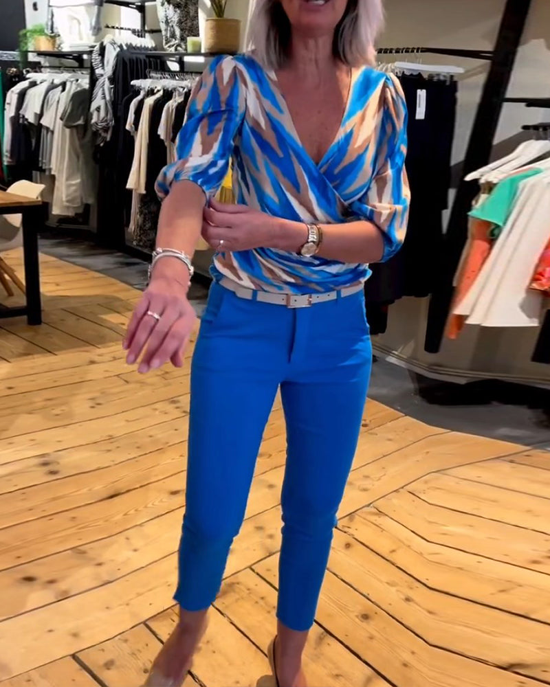 Printet avslappet topp med dyp V