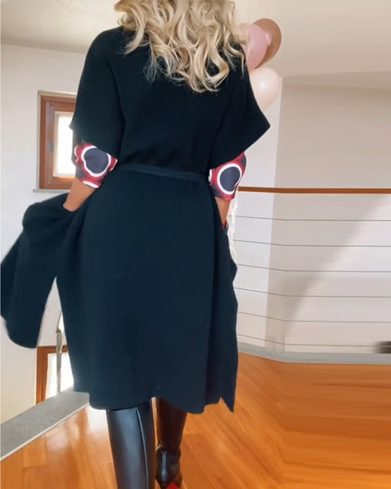 Uformell ensfarget cardigan med halve ermer