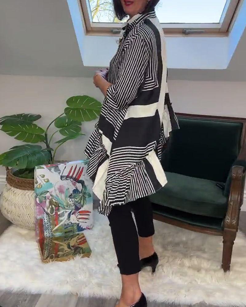 Uregelmessig patchworkskjorte med motetrykt knapp