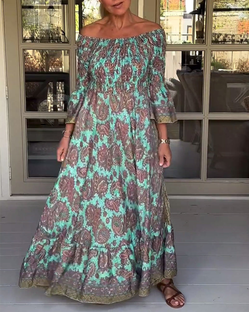 Uformell kjole med retrotrykk med én skulder