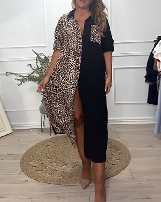 Lapel-kjole med leopardmønster