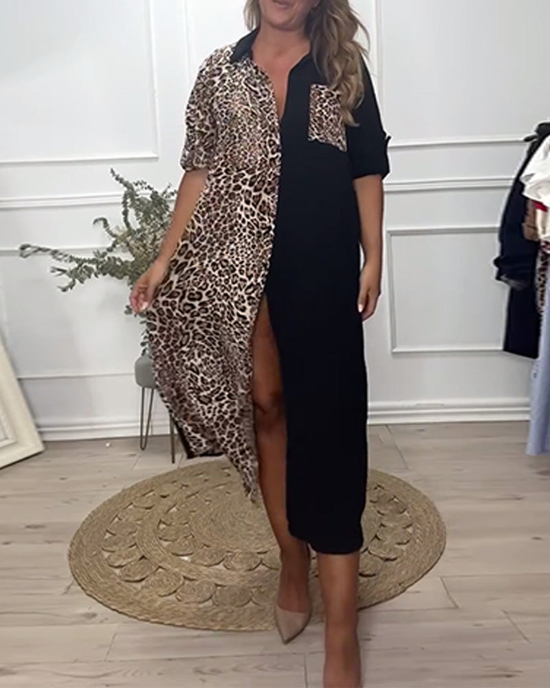 Lapel-kjole med leopardmønster