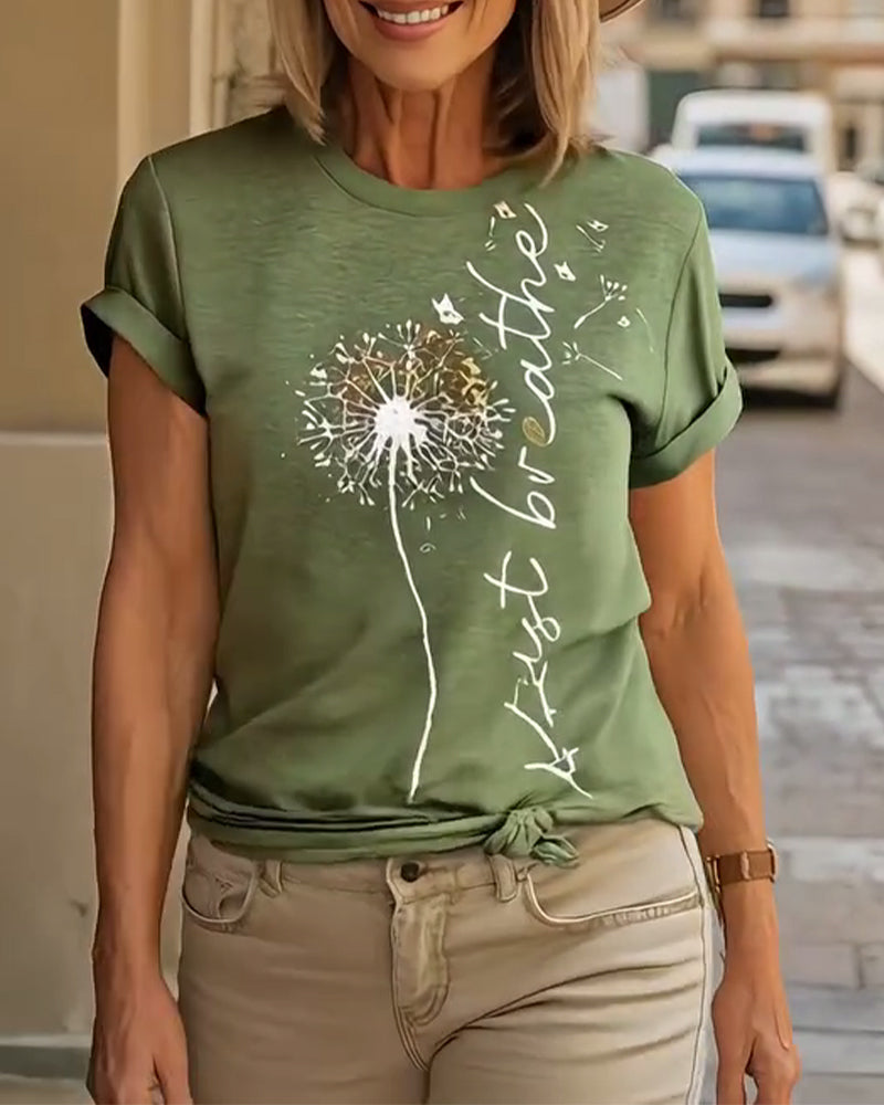 T - Shirt Med Dandelion Print Kort Årløse