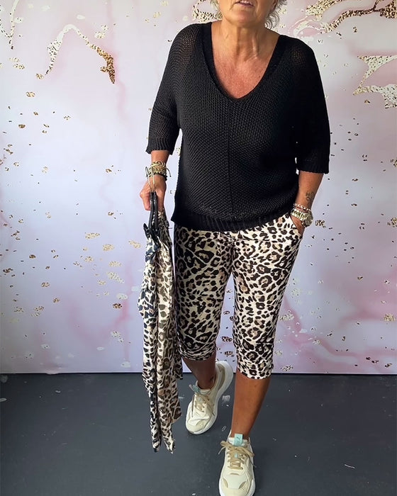 Leopardprint avskårne bukser med smal passform