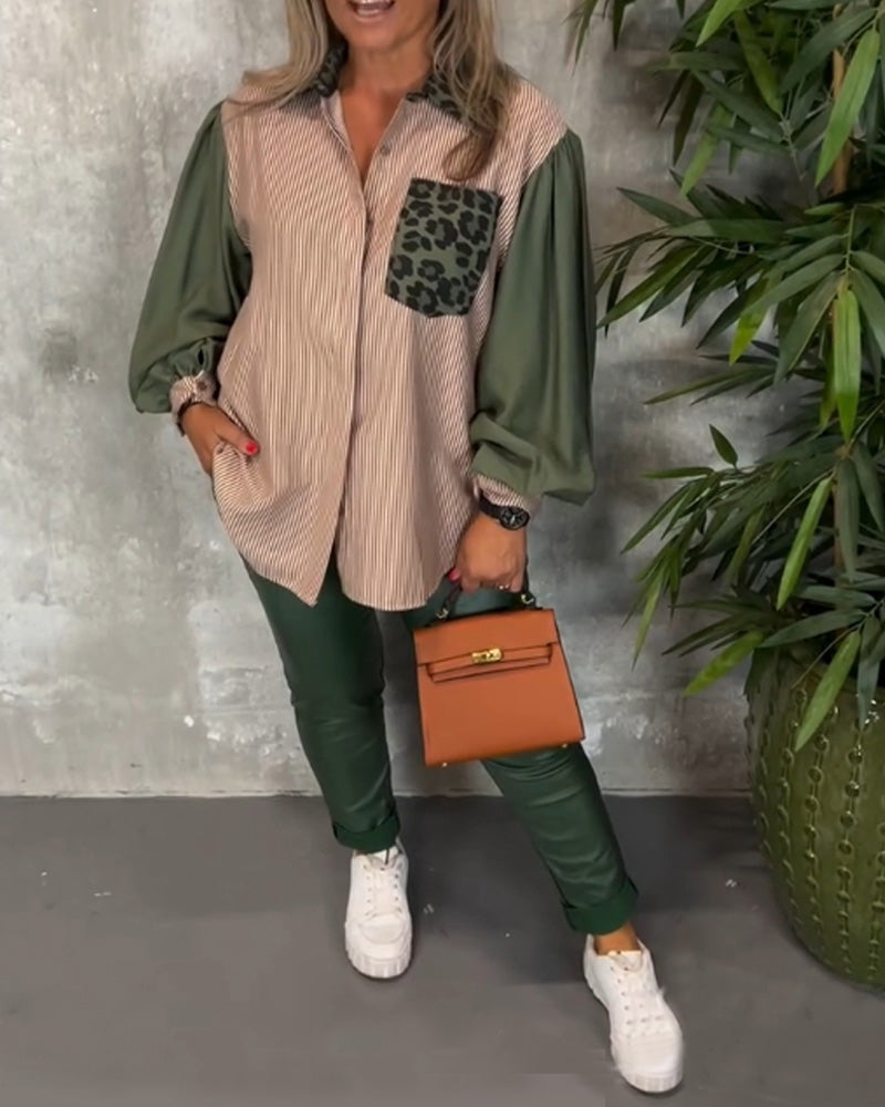 Skjorte med leopardmønster i jakkeslag med lanterne