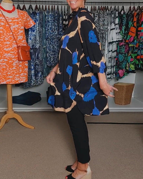 V-hals avslappet langermet bluse i kontrastfarge