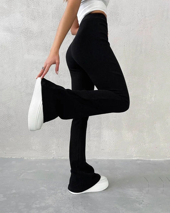 Ensfarget micro-flare slim fit bukse