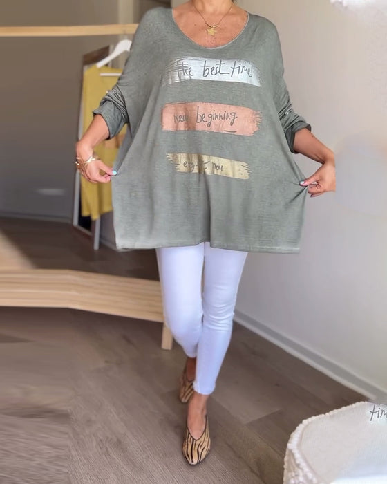 Langermet bokstavtopp med rund hals