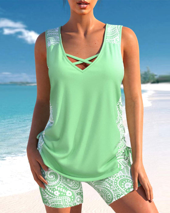 V-hals Paisley Print Tankinis