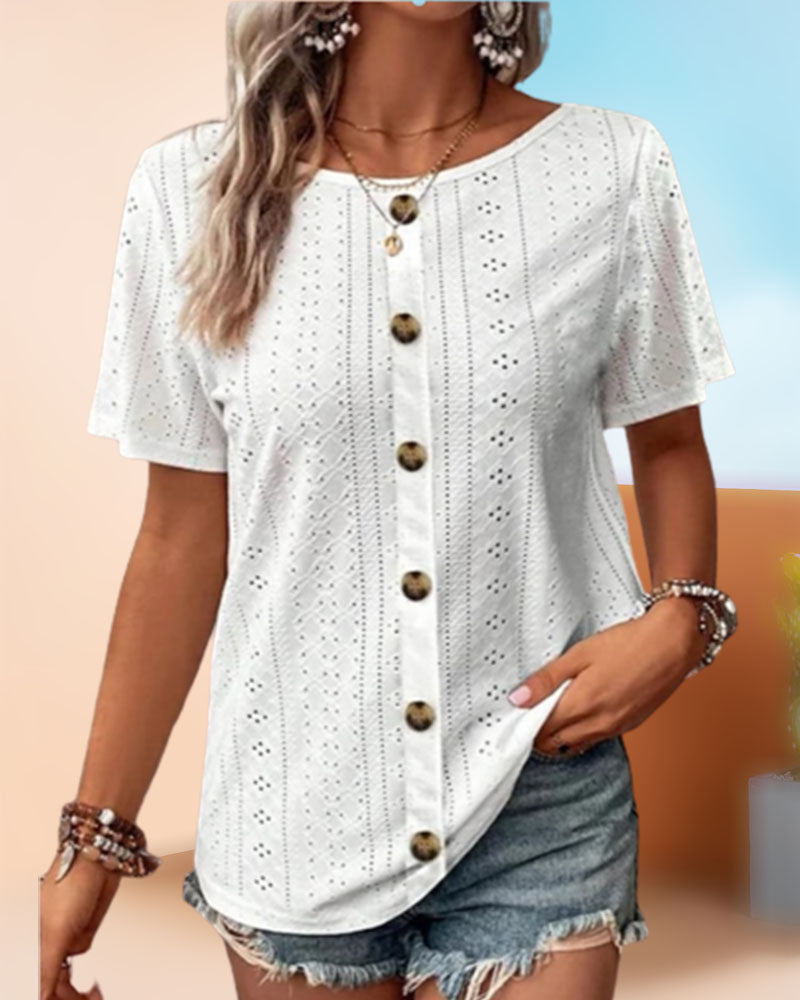 Ensfarget T-skjorte med rund hals