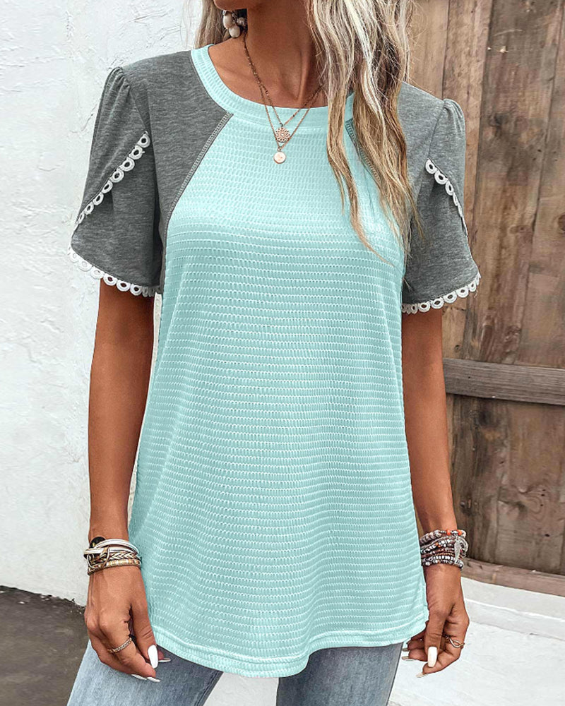 Fargeblokk T-skjorte med rund hals