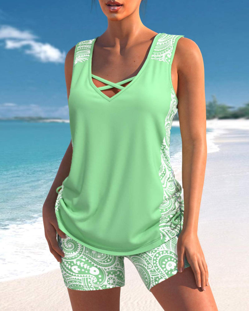 V-hals Paisley Print Tankinis