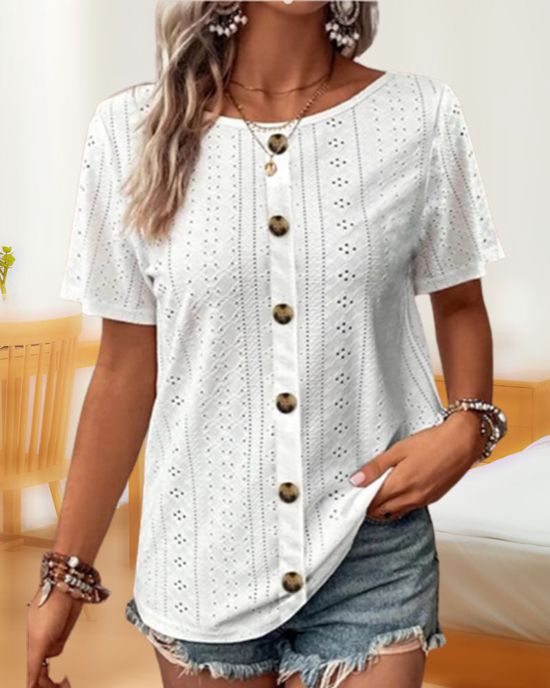 Ensfarget T-skjorte med rund hals