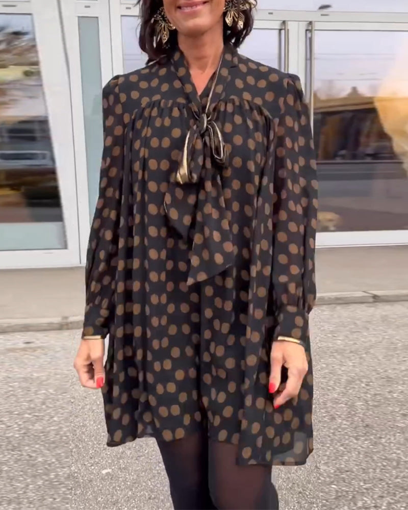 Polka Dot Langermet Kjole