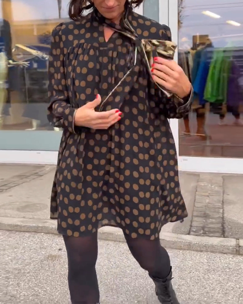 Polka Dot Langermet Kjole