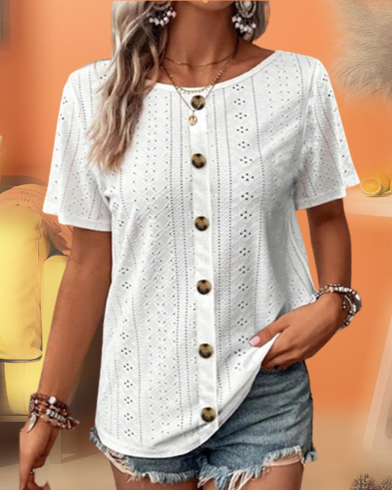 Ensfarget T-skjorte med rund hals