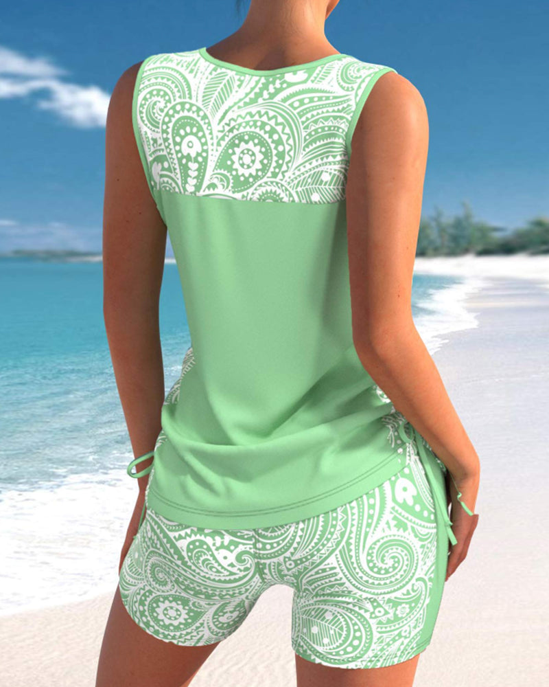 V-hals Paisley Print Tankinis