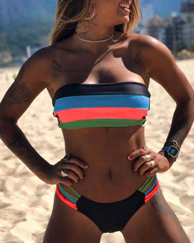 Sexy fargeblokktrykk-bikini