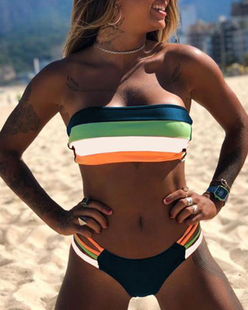 Sexy fargeblokktrykk-bikini