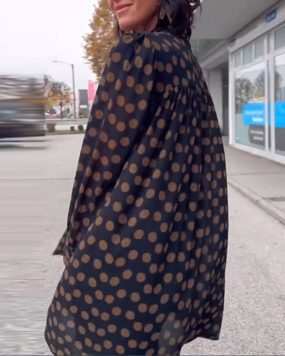 Polka Dot Langermet Kjole