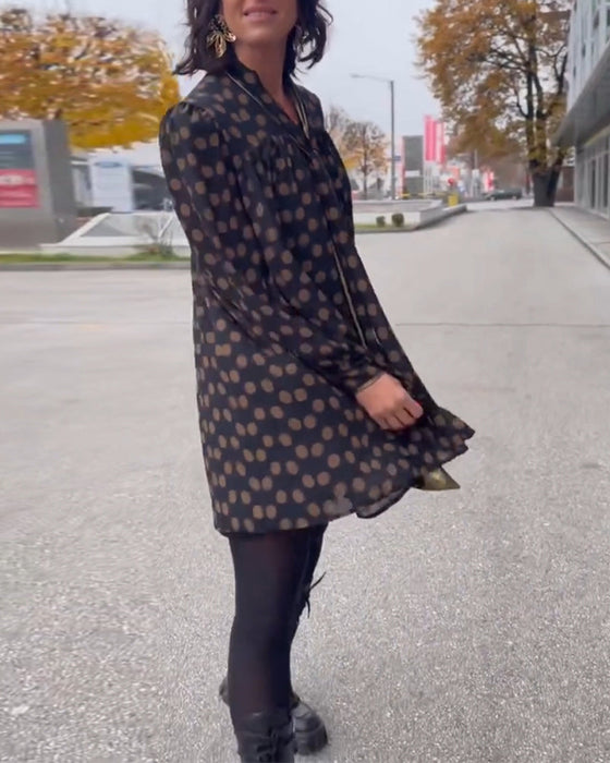 Polka Dot Langermet Kjole