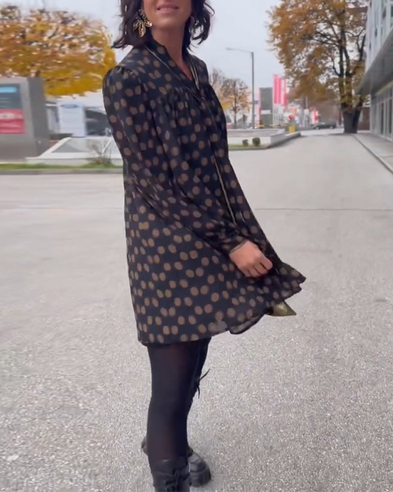 Polka Dot Langermet Kjole