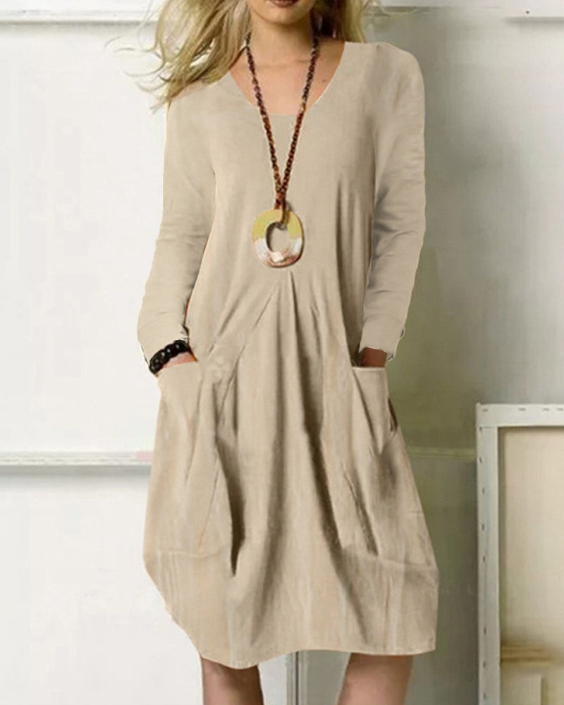 Ensfarget kjole med lommer