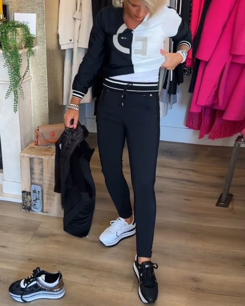 Topp med V-hals og fargeblokk