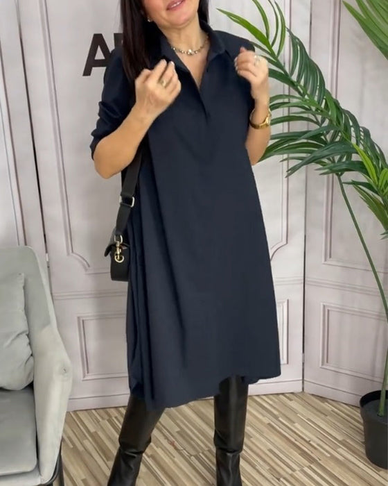 Ensfarget casual kjole med jakkeslag