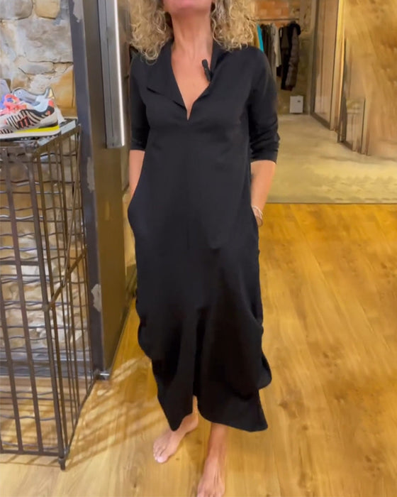 Kjole I Tykk Farge Med V-Hals Og A-Linje