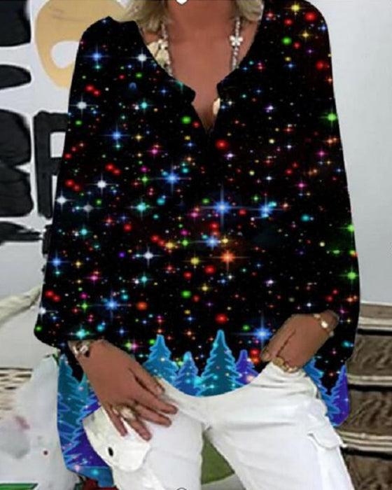 Topp med langermet med v-hals med trykt