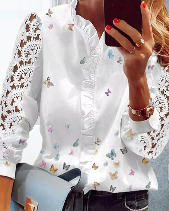 Bluse med lappeteppetrykk for kvinner