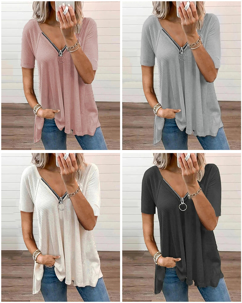 Løs T-skjorte med V-glidelås