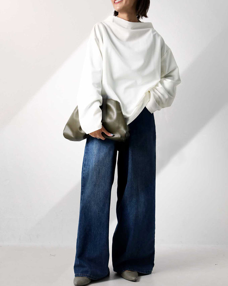 Bluse med løs passform og lange ermer