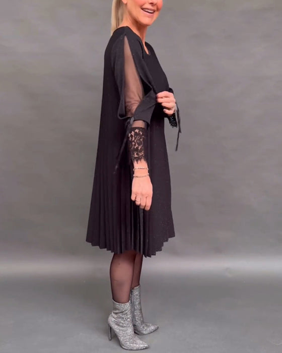 Patchwork blonde plissert ensfarget kjole