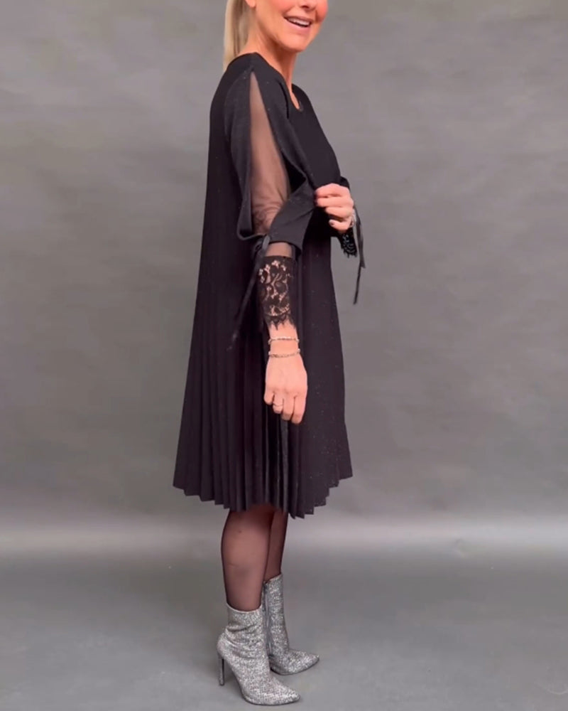 Patchwork blonde plissert ensfarget kjole