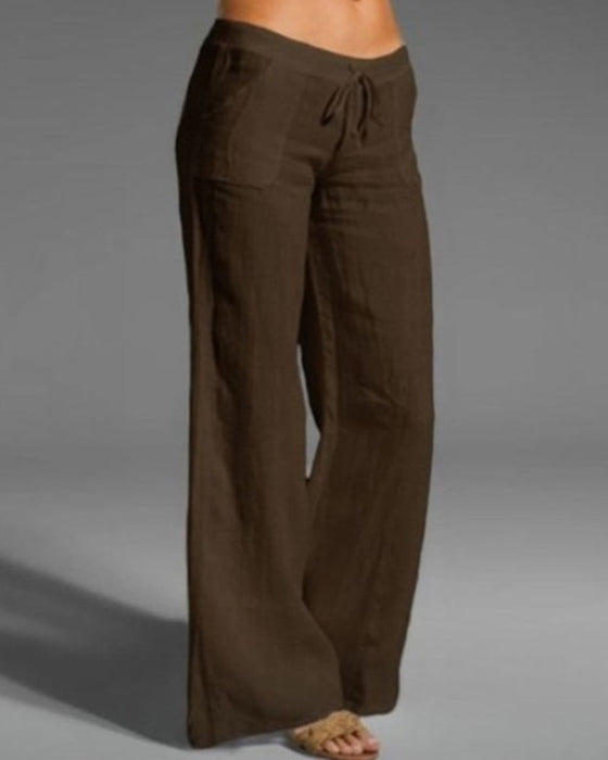 Ensfarget bukse med vide ben for damer