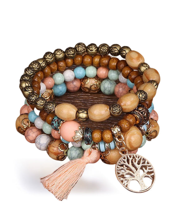 Boho flerlags armbånd med treperler