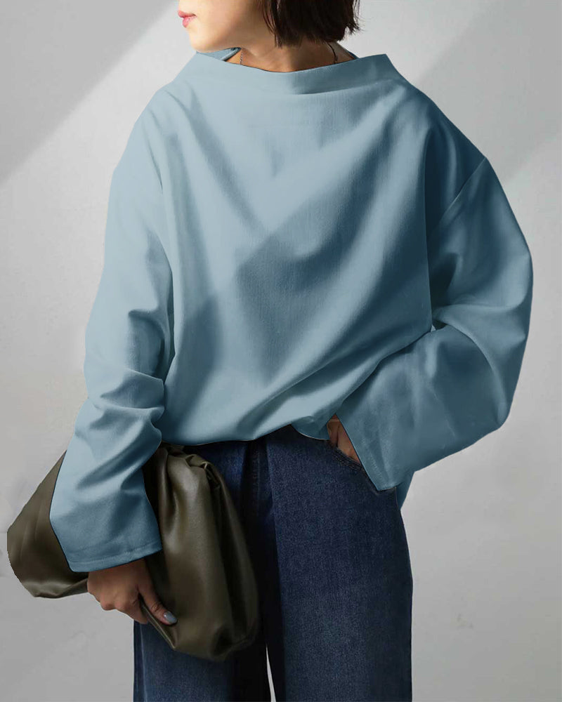 Bluse med løs passform og lange ermer