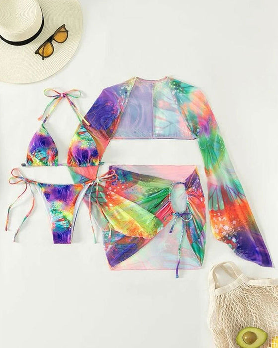 Tredelt flerfarget tie-dye bikinisett
