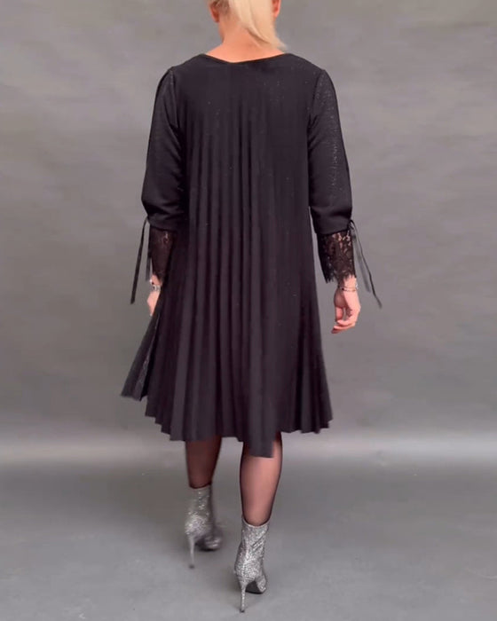 Patchwork blonde plissert ensfarget kjole