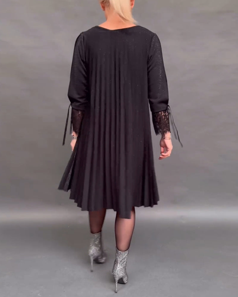 Patchwork blonde plissert ensfarget kjole