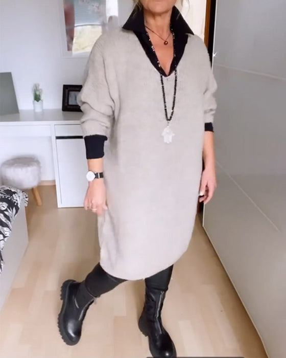 Ensfarget skjortekjole med knapp