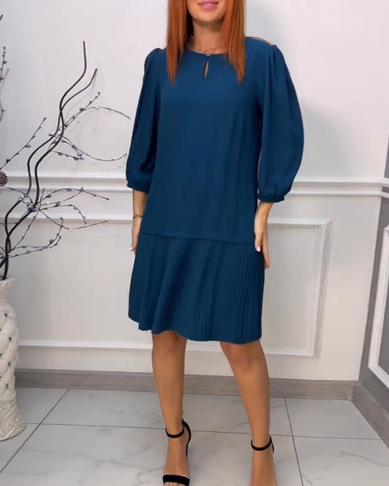 Patchwork plissert ensfarget kjole