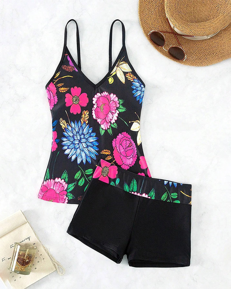 Tankini-badedrakt med blomstertrykk