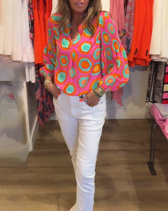 Langermet bluse med geometrisk trykk