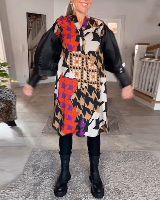 Kjole med v-hals og lange ermer