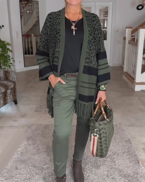 Langermet cardigan med leopardmønster