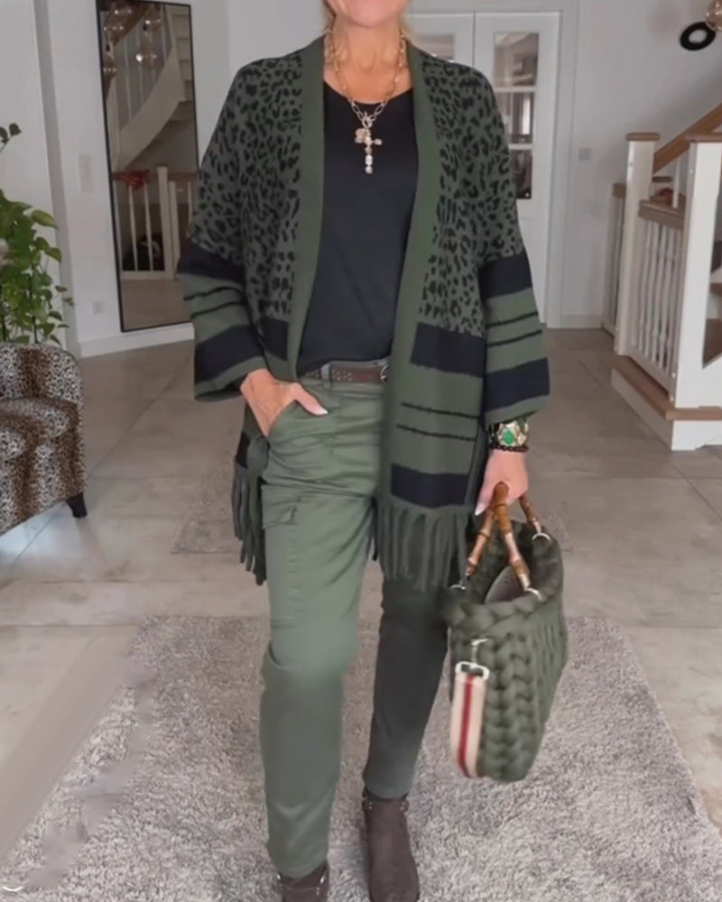 Langermet cardigan med leopardmønster